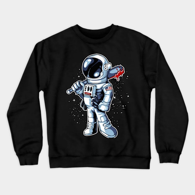 Astronaut With Baseball Bat Crewneck Sweatshirt by Space-T